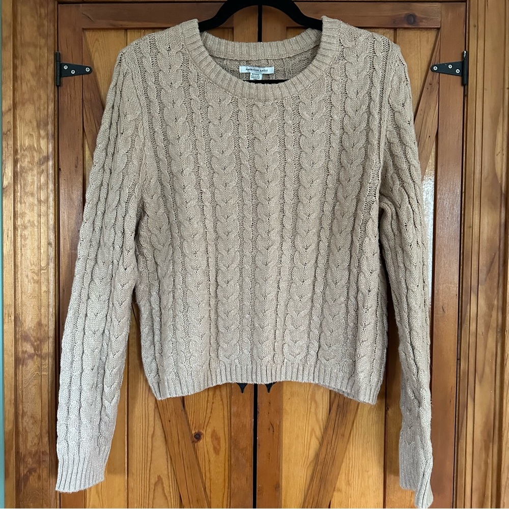 American Eagle Tan Cable Knit Sweater